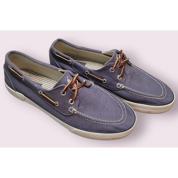 Ralph Lauren Weekend Coastal Preppy Sander Boat Shoes Men’s 10 D Blue Canvas - Picture 3 of 10